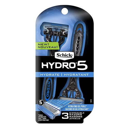 Schick Hydro 5 Disposable Razors for Men with Flip Beard Trimmer, 3 Ea