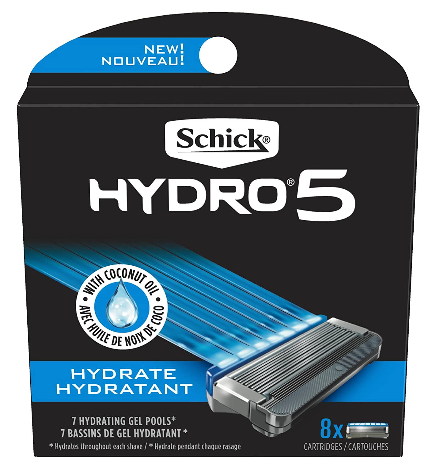 Schick Hydro 5 Sense Hydrate Razor Refills for Men, Pack of 8, Our Hydrate gel formula, with coconut oil, hydrates the skin throughout each shave By Brand Schick