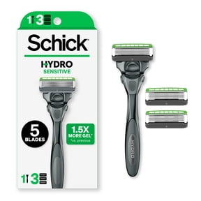 Schick Hydro Sensitive 5 Blade Razor for Men, 1 Razor Handle with 3 Refills