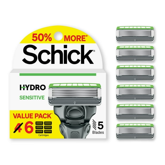 Schick Hydro Sensitive Mens Razor 5-Blade Refills, 6 Ct Value Pack, Sensitive Skin Razor