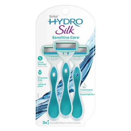 Schick Hydro Silk 5-Blade Sensitive Care Women's Disposable Razors, 3 Ct, Hydrates & Protects From From Irritation, Hypoallergenic Formula