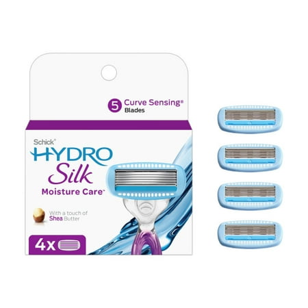 Schick Hydro Silk 5-Blade Women's Razor Blade Cartridge Refills, 4 Ct, Hydrates & Protects From Irritation, With Shea Butter