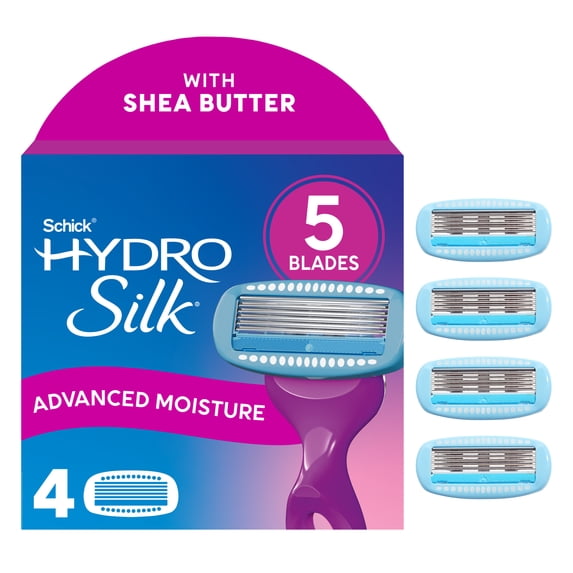 Schick Hydro Silk Moisture Razor Blade Refills, 4 ct, 5-Blade Mositurizing Razors for Women
