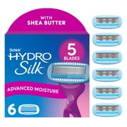 Schick Hydro Silk Moisture Razor Blade Refills, 6 ct, 5-Blade Moisturizing Razors for Women