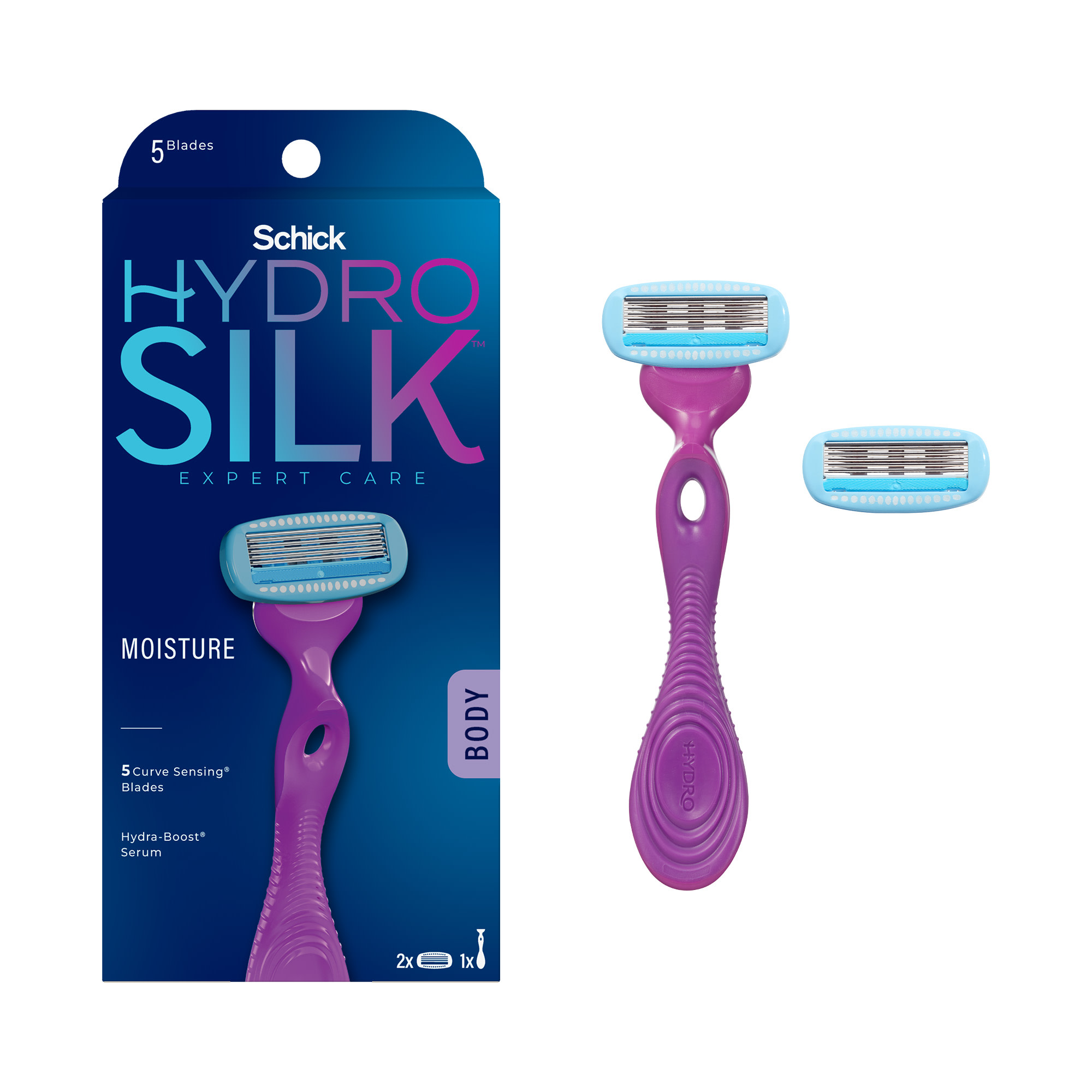 Schick Hydro Silk Moisture Womens Razor, 5-Blade Moisturizing Razor for Women, 1 Razor & 2 Razor Blade Refills - image 1 of 13