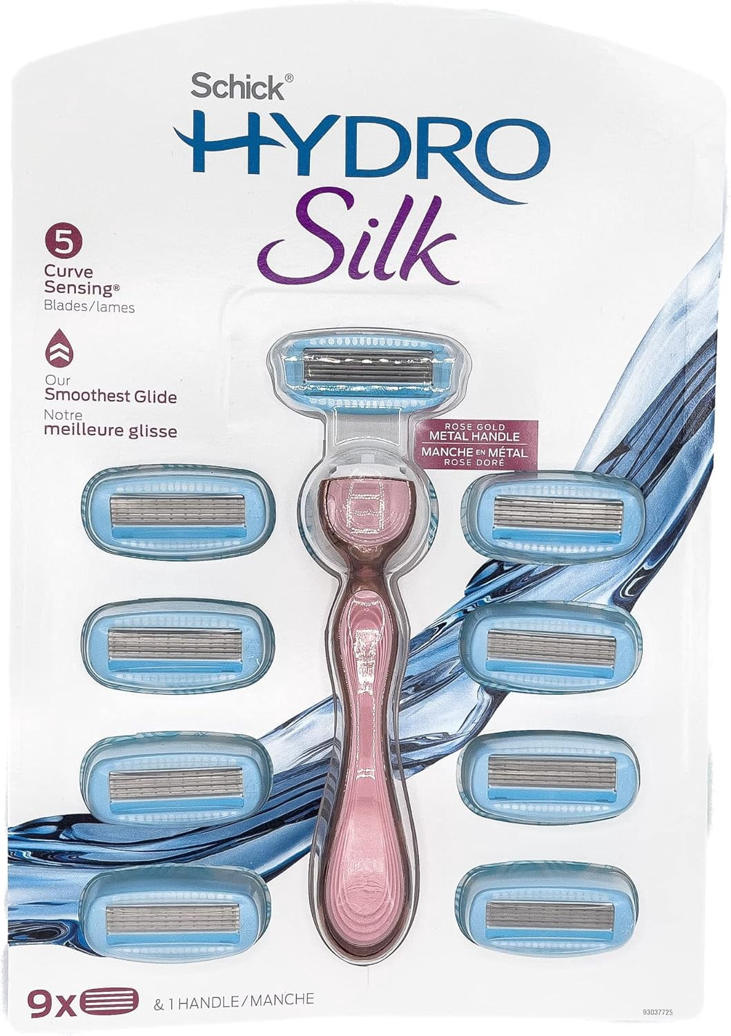 Schick Hydro Silk Moisturizing Razor for women, with premium Rose Gold Metal handle and 9 Cartridge Refills