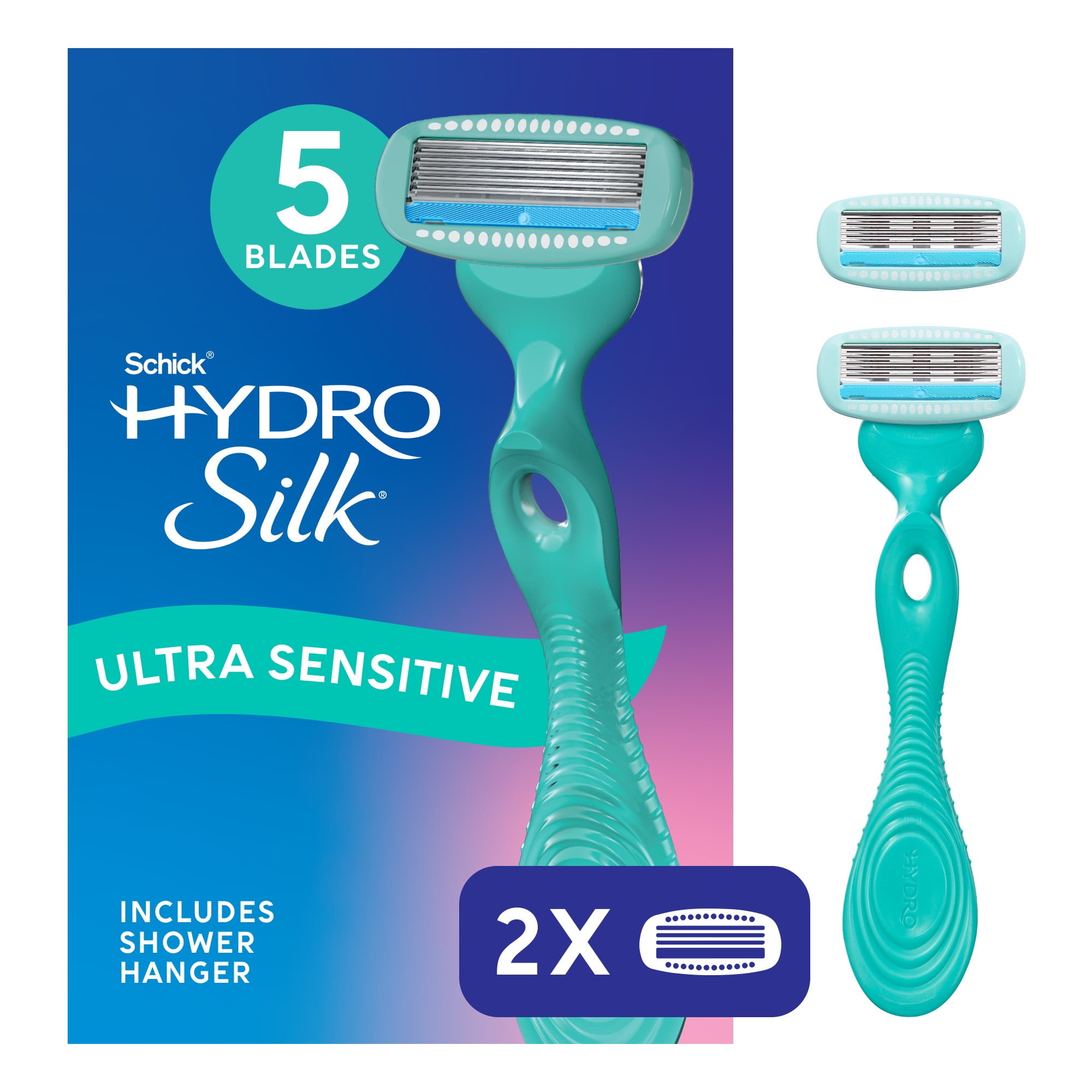 Schick Hydro Silk Ultra Sensitive Razor for Women, 5 Blade, 1 Handle, 2 Refills