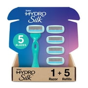 Schick Hydro Silk Sensitive Skin Womens Razor, 1 Handle & 5 5-Blade Razor Refills