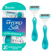 Schick Hydro Silk Ultra Sensitive 5 Blade Disposable Razor for Women, 2 count