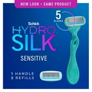 Schick Hydro Silk Sensitive Skin Womens Razor, 5-Blade Manual Razor for Women, 1 Handle & 2 Refills