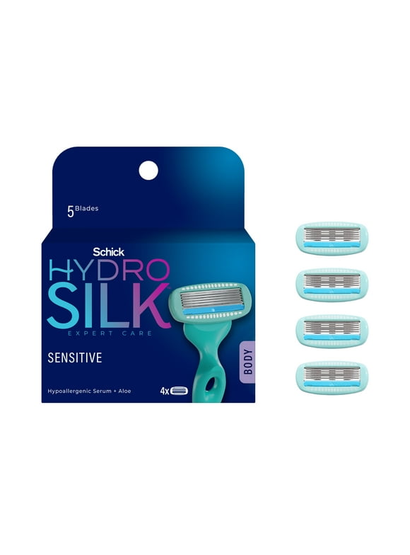 Schick Hydro Silk Sensitive Womens Razor Blade Refills, 4 ct, 5-Blade Razors for Women Sensitive Skin
