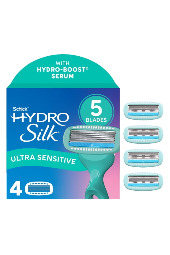 Hydro Silk Ultra Sensitive Womens Razor Refills, 4 ct, Razor Blades Women