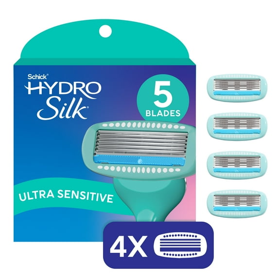 Schick Hydro Silk Sensitive Womens Razor Blade Refills, 4 ct, 5-Blade Razors for Women Sensitive Skin