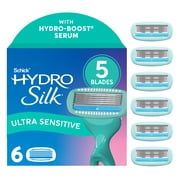 Schick Hydro Silk Sensitive Womens Razor Refills, 6 Ct, 5-Blade Razors for Women Sensitive Skin