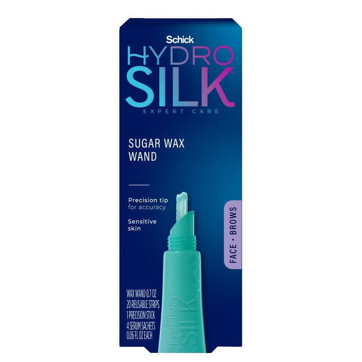 Schick Hydro Silk Sugar Wax Wand Kit, Includes Wax Wand 0.7 oz, 20 Reusable Strips, 1 Precision Stick, & 4 Serum Sachets 0.06 fl oz