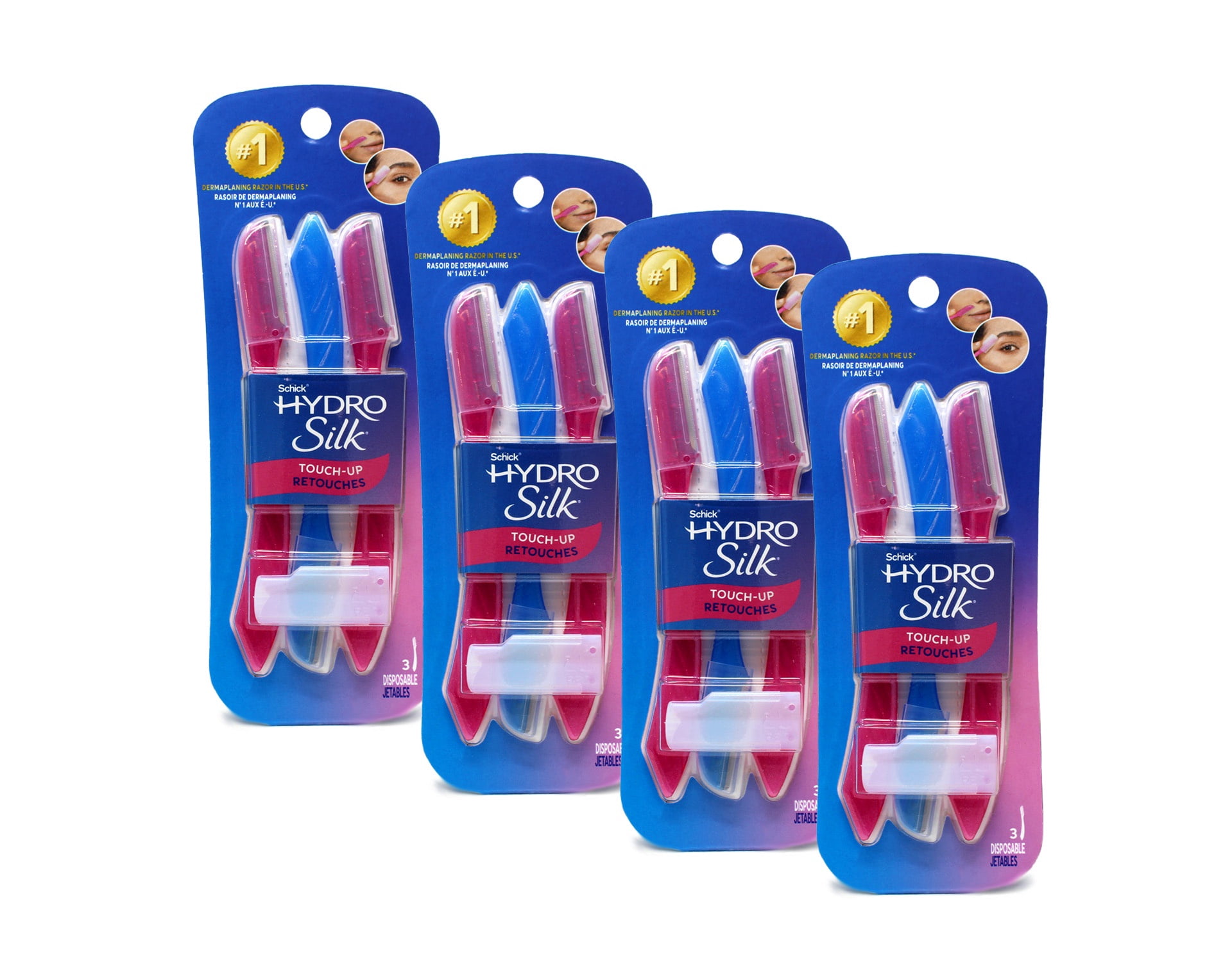 Schick Hydro Silk Touch-Up Manual Dermaplaning Face Razor with Precision Eyebrow Cover, Women’s Facial Razor, 3 Count Pack of 4
