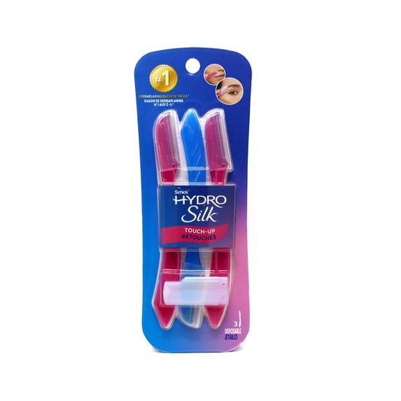 Schick Hydro Silk Touch-Up Multipurpose Exfoliating Dermaplaning Tool, Eyebrow Razor, and Facial Razor with Precision Cover, 3 Count (Packaging May Vary)