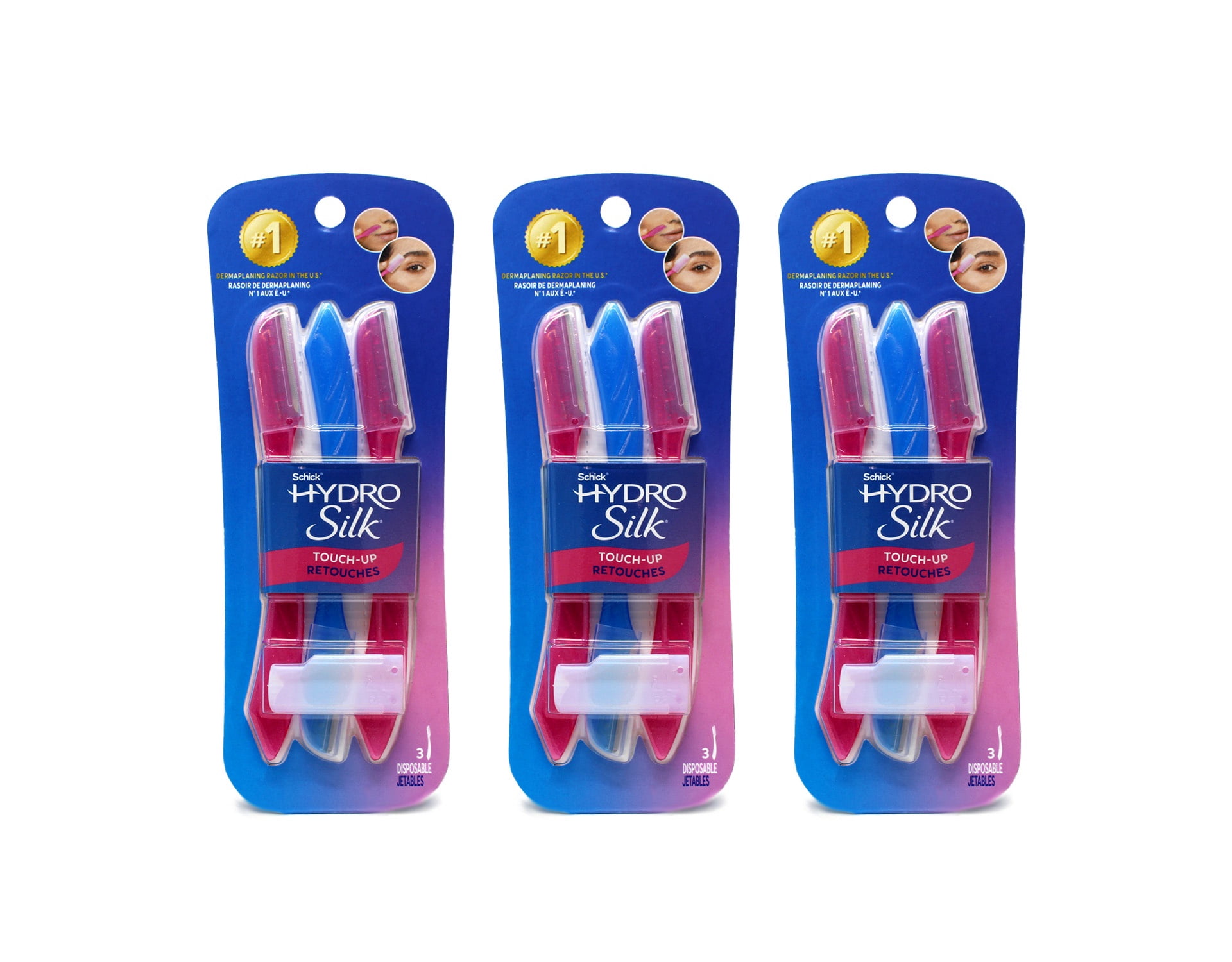 Schick Hydro Silk Touch-Up Multipurpose Exfoliating Dermaplaning Tool with Precision Cover, 9 Count