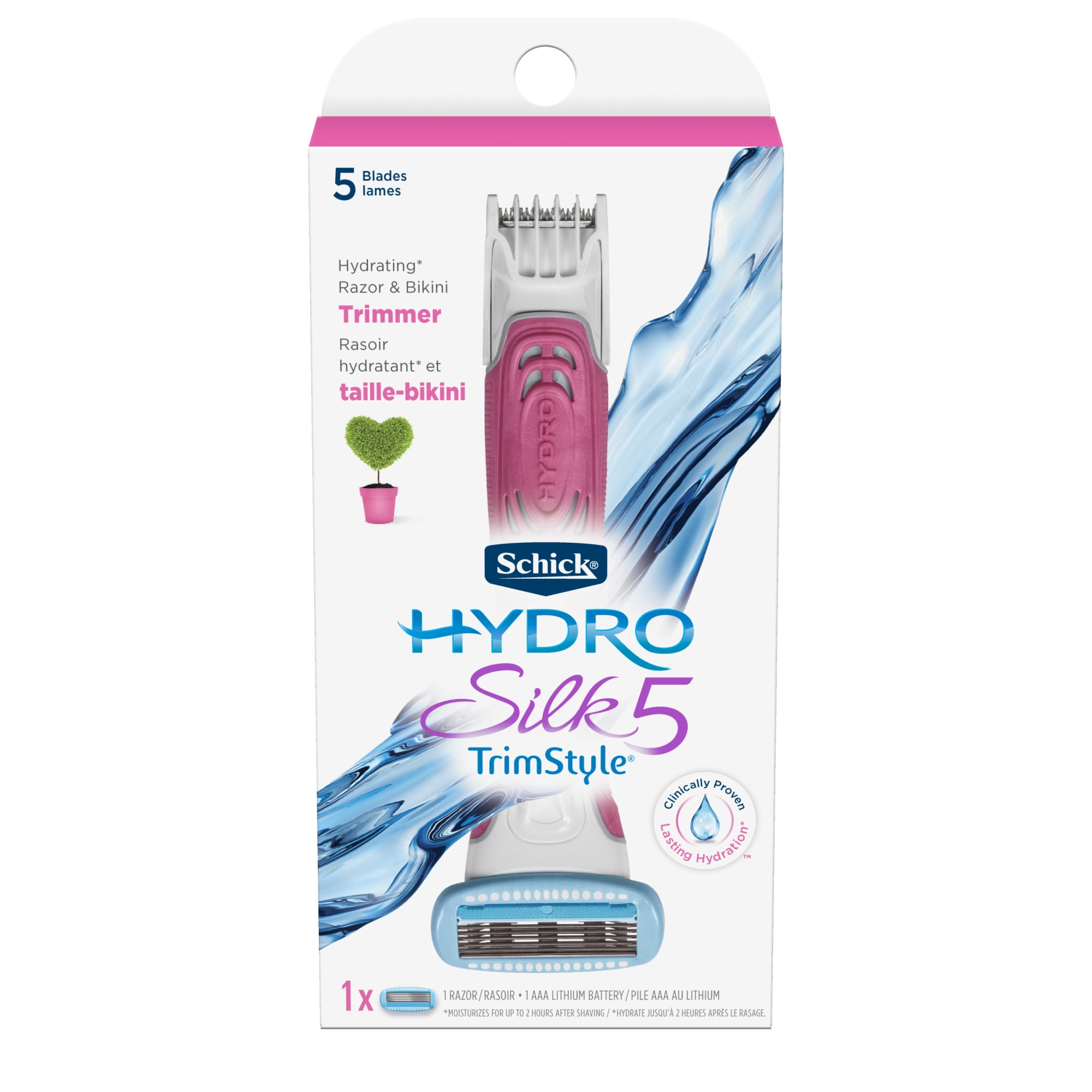 Schick Hydro Silk TrimStyle Waterproof Bikini Trimmer for Women, Includes 1 5-Blade Razor Handle & 1 Razor Blade Refill