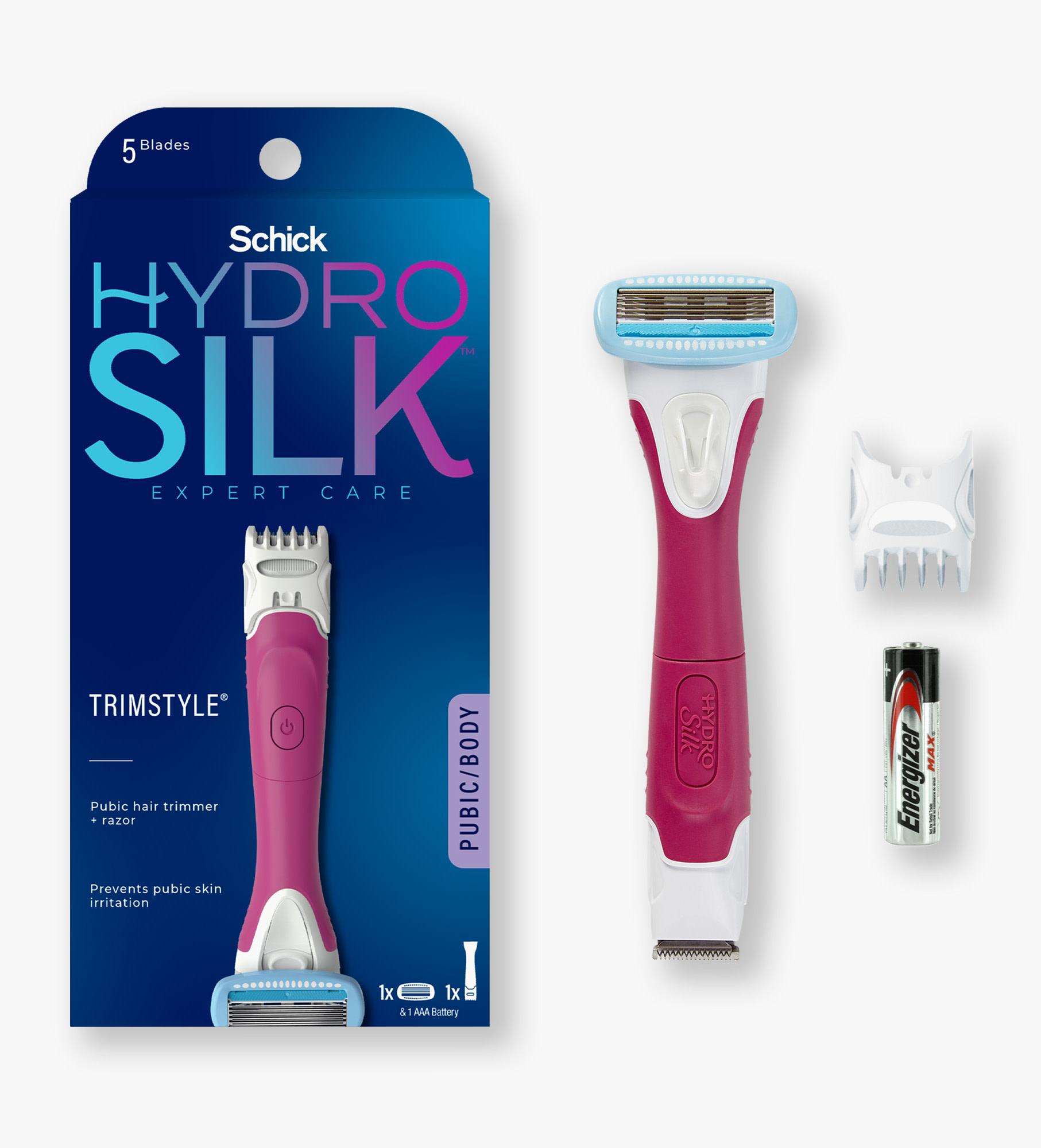 Schick Hydro Silk TrimStyle Womens Razor with Waterproof Bikini Trimmer, Includes 5-Blade Razor Handle, 1 Razor Blade Refill, & 1 AAA Battery - image 1 of 15