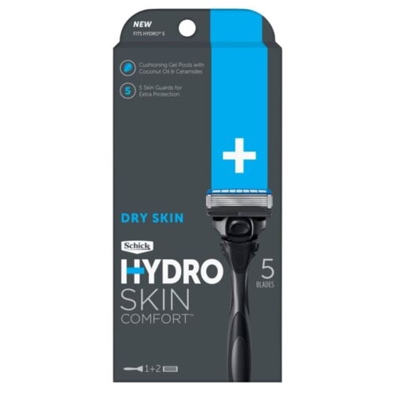 Schick Hydro Skin Comfort for Dry Skin, 1 Razor and 2 Refill Cartridges