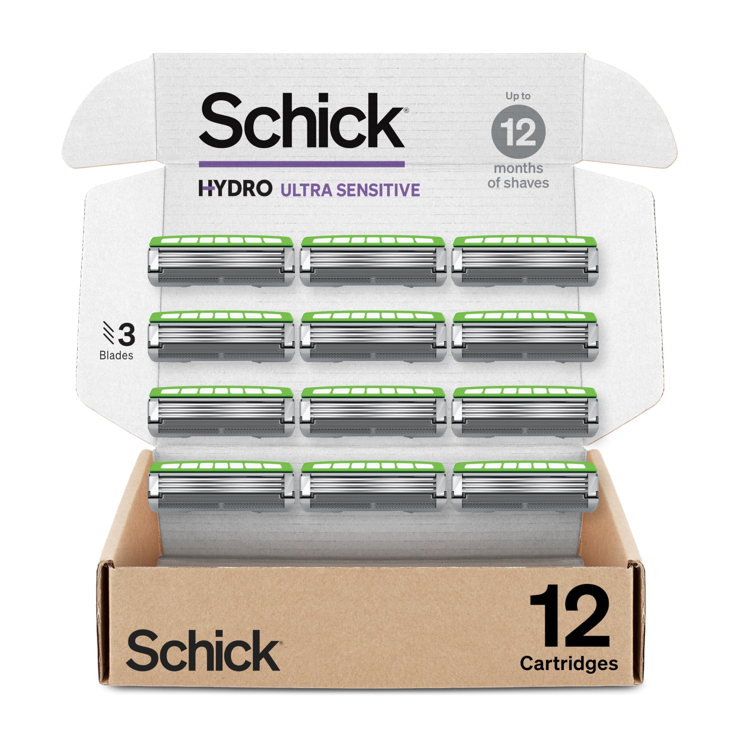 Schick Hydro Ultra Sensitive Razor Refills, 12ct Razor Blades Refills