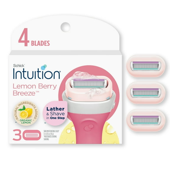 Schick Intuition 4-Blade Lemon Berry Breeze Womens Razor Cartridge Refills, 3 Ct
