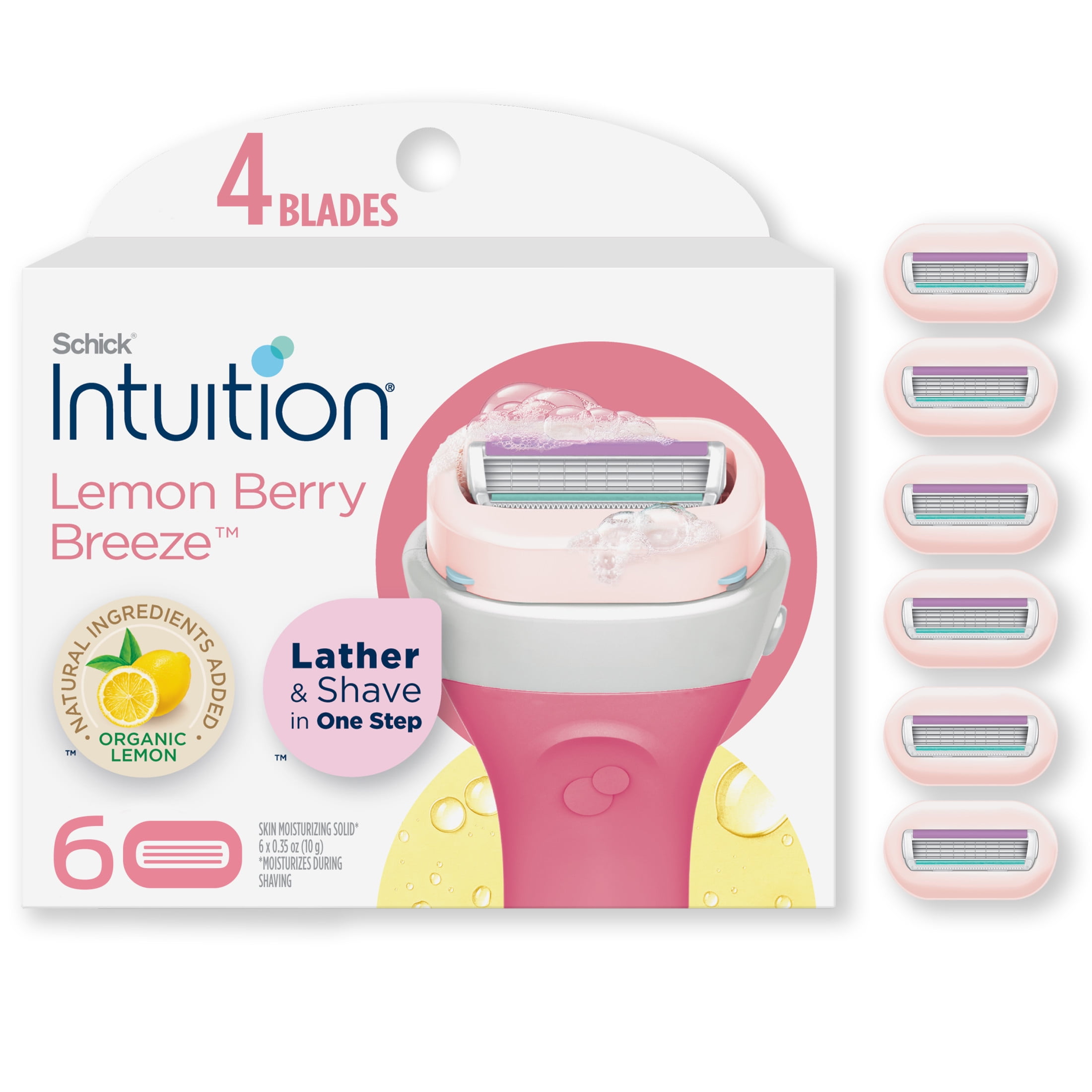 Schick Intuition 4-Blade Lemon Berry Breeze Womens Razor Cartridge Refills, 6 Ct