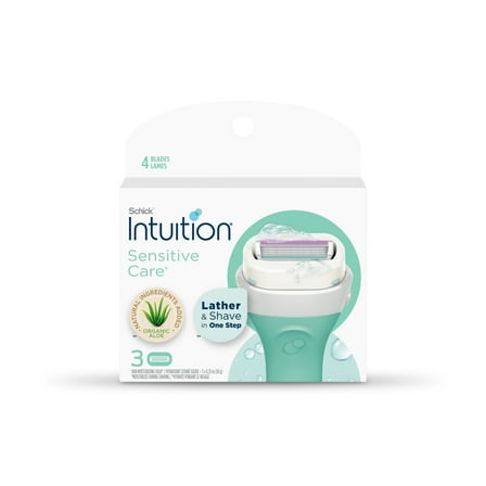 Schick Intuition 4-Blade Sensitive Care Women's Razor Cartridge Refills, 3 Ct, Lather & Shave in One Step, With Aloe & Vitamin E