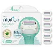 Schick Intuition 4-Blade Sensitive Care Women's Razor Cartridge Refills, 6 Ct, Lather & Shave in One Step, With Aloe & Vitamin E
