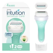Schick Intuition 4-Blade Sensitive Care Women's Razor Handle Plus 2 Manual Razor Cartridge Refills