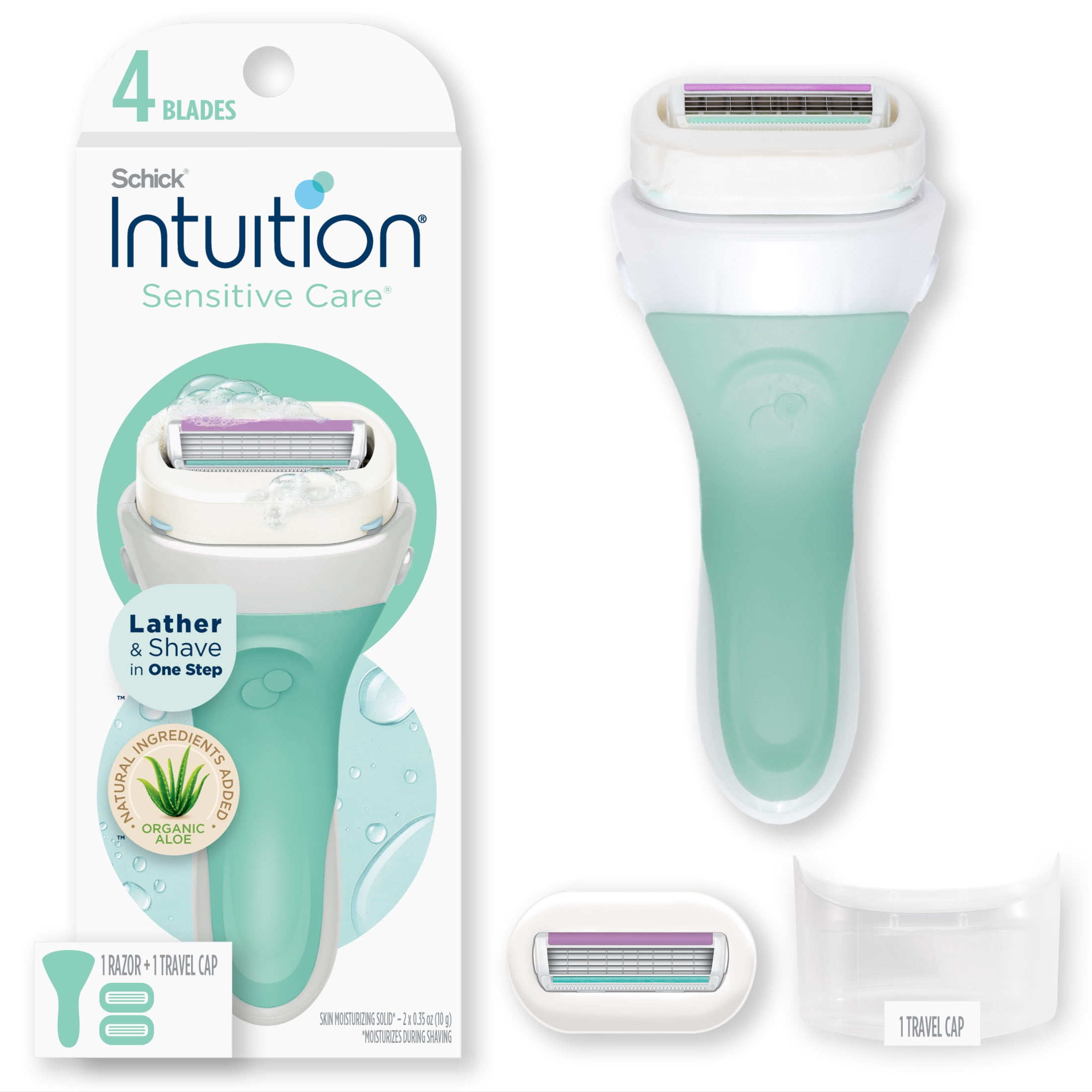 Schick Intuition 4 Blade Sensitive Care Women s Razor Handle Plus 2 Manual Razor Cartridge Refills