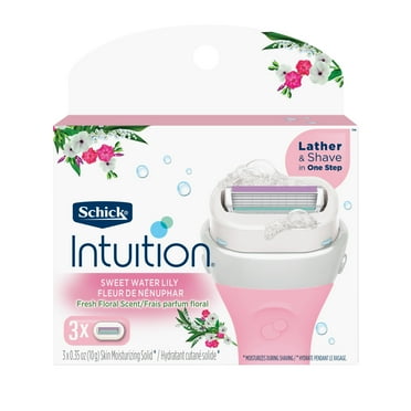 Schick Intuition 4-Blade Sweet Water Lily Women's Razor Blade Cartridge Refills, 3 Ct, Lather & Shave In One Step, Fresh Floral Scent