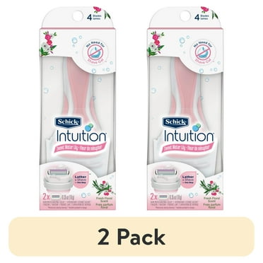 (2 pack) Schick Intuition 4-Blade Sweet Water Lily Women's Razor Handle Plus 2 Razor Blade Cartridge Refills, Lather & Shave In One Step, Fresh Floral Scent