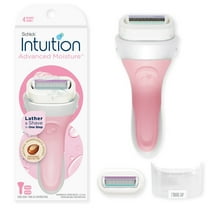 Schick Intuition Advanced Moisture Women's Razor Handle Plus 2 4-Blade Razor Refills, Lather & Shave In One Step