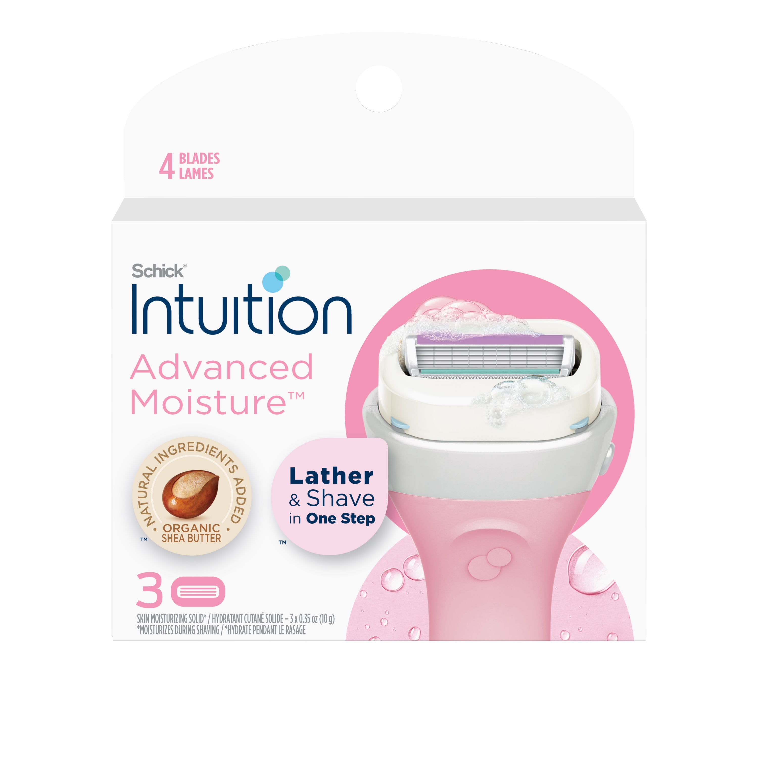 Schick Intuition Advanced Moisture Women's Razor Refills, 3 Ct, Lather