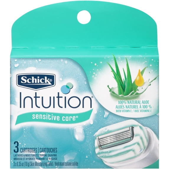 Schick Intuition Aloe Sensitive Care Womens 4-Blade Razor Cartridge Refill, 3 Ct