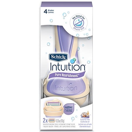 Schick Intuition Pure Nourishment Womens Razor with Coconut Milk and Almond Oil, 1 Handle with 2 Refills