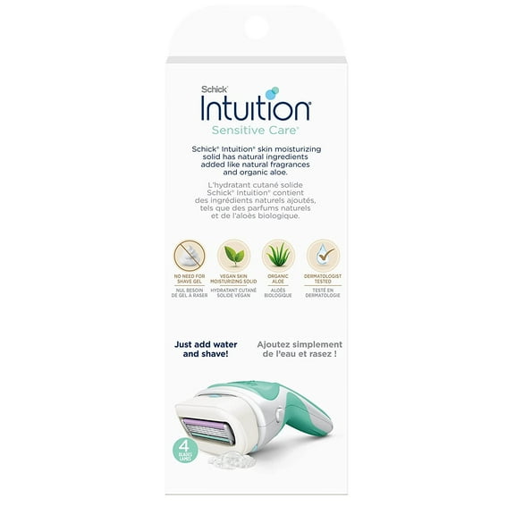 Schick Intuition Razors for Women with Sensitive Skin | 1 Razor & 2 Intuition Razor Blades Refill with Organic Aloe (Pack of 2)