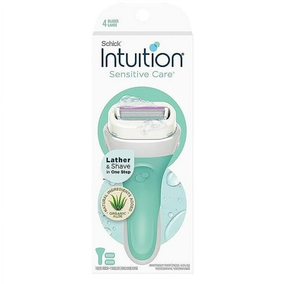 Schick Intuition Razors for Women with Sensitive Skin 1 Razor & 2 Intuition Razor Blades Refill with Organic Aloe