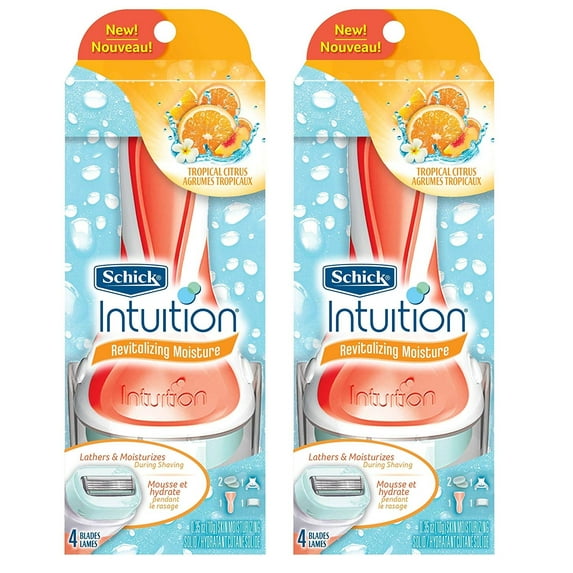 Schick Intuition Revitalizing Moisture Tropical Citrus Razor with 2 Refill Blade Cartridges (Pack of 2)