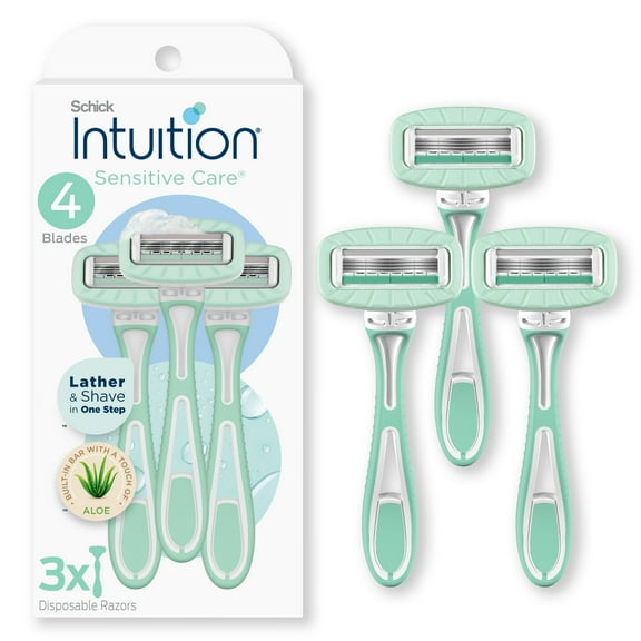 Schick Intuition Sensitive Care 4 Blade Disposable Razors for Women, 3 Count