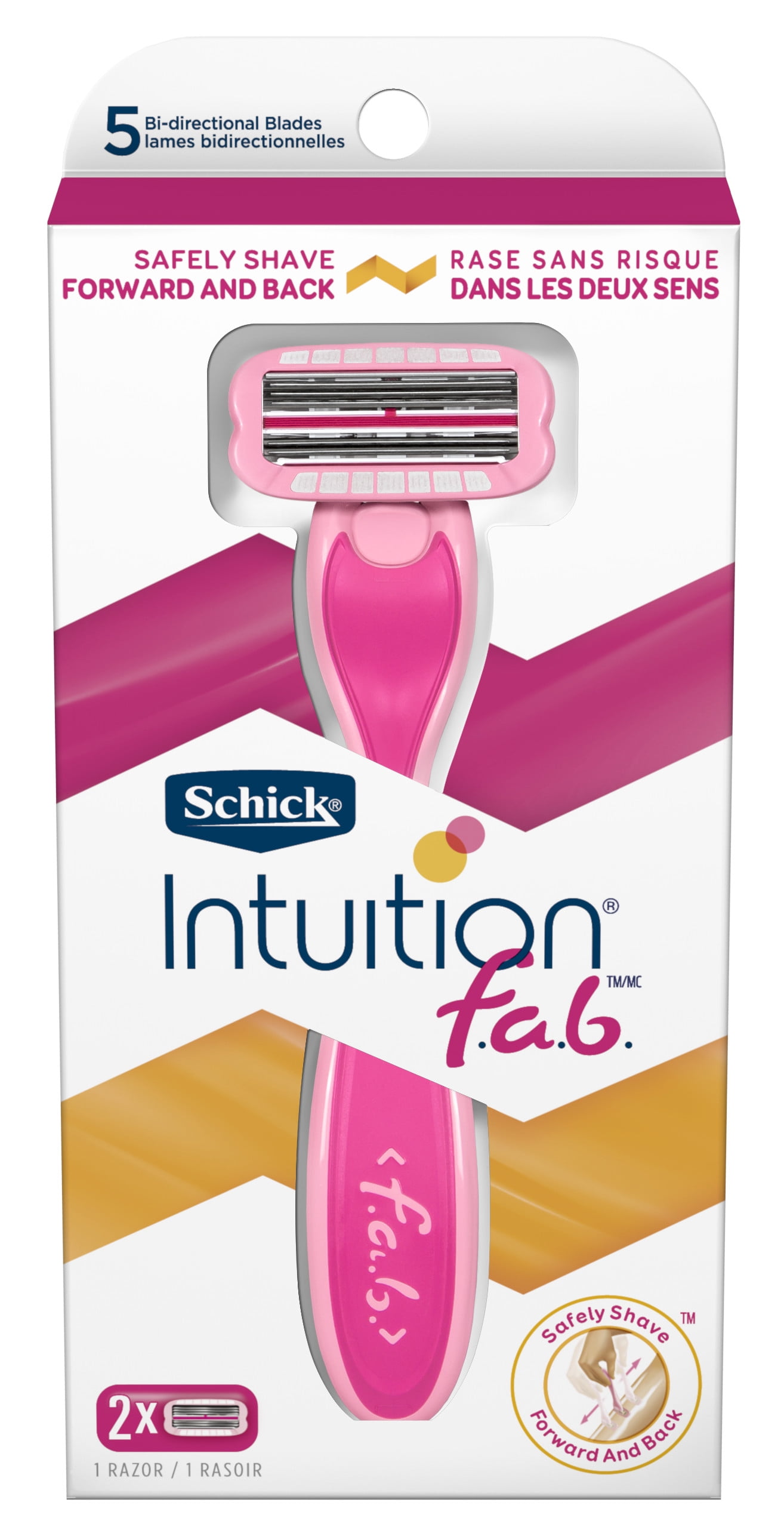 Schick Intuition f.a.b. Women's Razor, 1 Razor Handle and 2 Refills