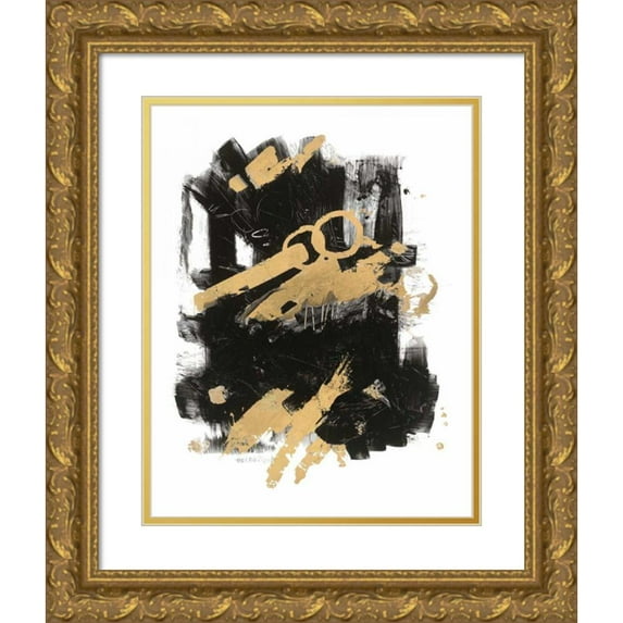 Schick, Mike 15x18 Gold Ornate Wood Framed with Double Matting Museum Art Print Titled - Gold Black Abstract I