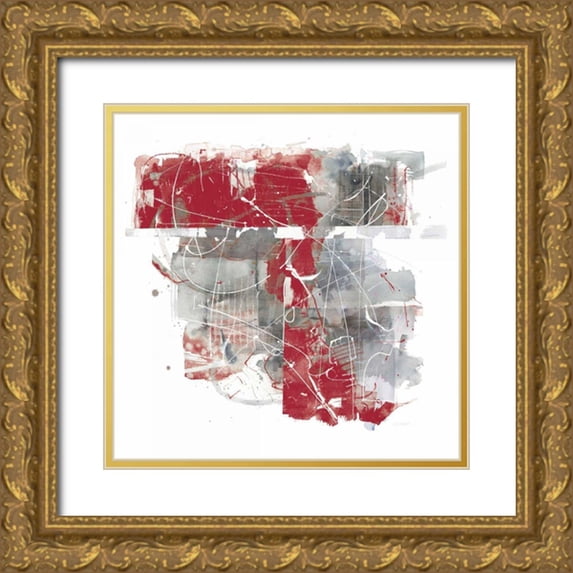 Schick, Mike 26x26 Gold Ornate Wood Framed with Double Matting Museum Art Print Titled - Moving In and Out of Traffic II Red Grey