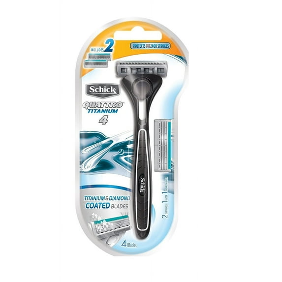 Schick Quattro Razor & Cartridges, Titanium Coated Blades, 1 Razor, 2 Cartridges + LA Cross Manicure 74858