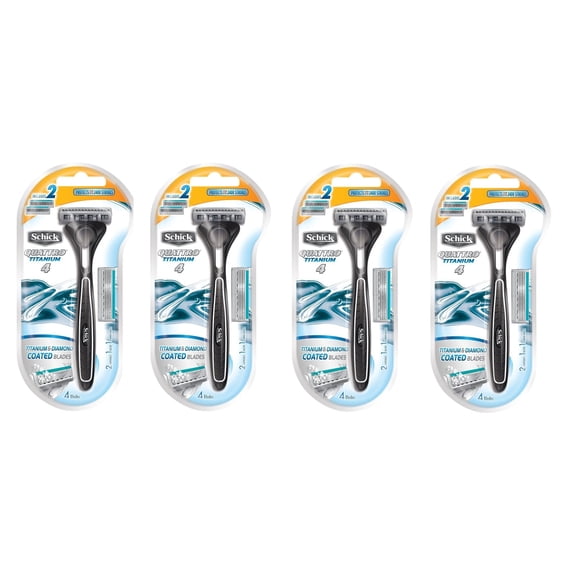 Schick Quattro Razor & Cartridges, Titanium Coated Blades, 1 Razor, 2 Cartridges (Pack of 4) + LA Cross Tweezers 71817