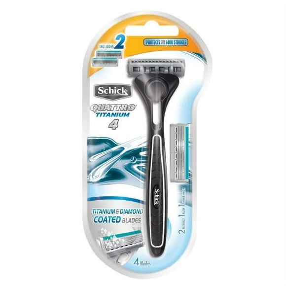 Schick Quattro Razor & Cartridges, Titanium Coated Blades, 1 Razor, 2 Cartridges