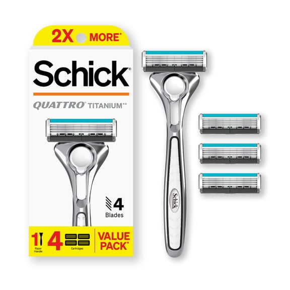 Schick Quattro Titanium Razor, 1 Razor Handle with 4 Razor Refills, 4 Blade Razor for Men