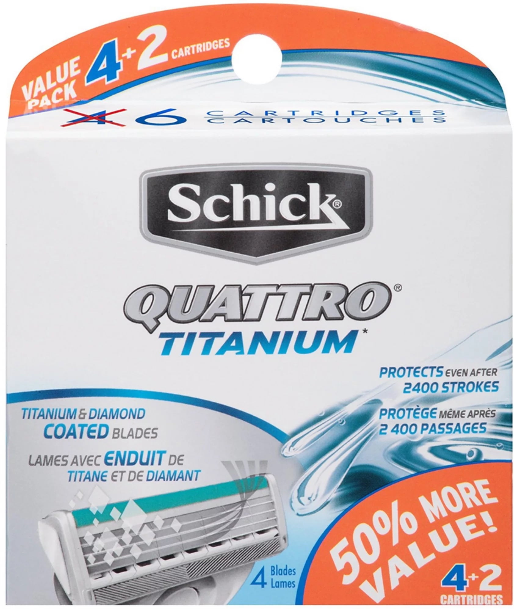 Schick Quattro Titanium Razor Refill Cartridges, 6 ct